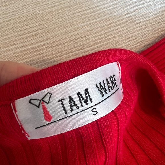 Red Bodycon Knit Wrap Midi Sweater Dress - Picture 5 of 5